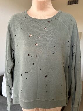 MICHAEL LAUREN Distressed Olive Crew Neck Sweatshirt